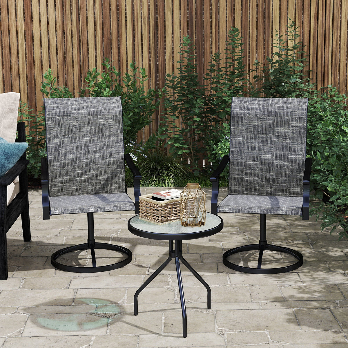 Outdoor Swivel Dining Chairs Set of 2, High Back Swivel Chairs w/ All Weather Mesh, Grey
