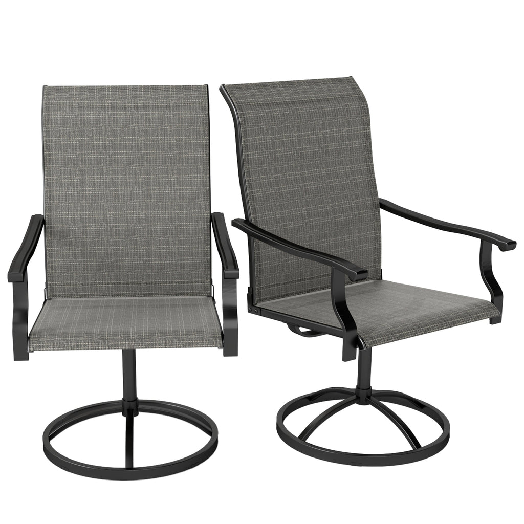 Outdoor Swivel Dining Chairs Set of 2, High Back Swivel Chairs w/ All Weather Mesh, Grey