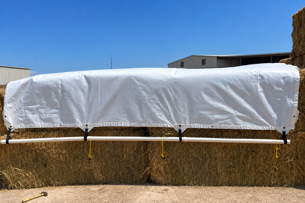 Hay Tarp Cover with Hand Straps, 12 mil Black/White Medium Duty Poly
