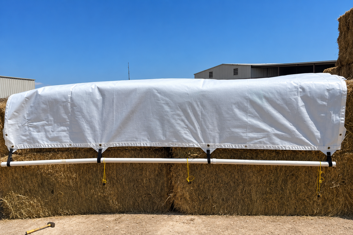 Hay Tarp Cover with Hand Straps, 12 mil Black/White Medium Duty Poly