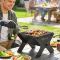 Outsunny 2-In-1 Portable BBQ Grill and Camping Fire Pit, Tabletop Charcoal Barbecue Grill with Gripper, Gloves and Carry Bag - Wise Galleria Fire Pits
