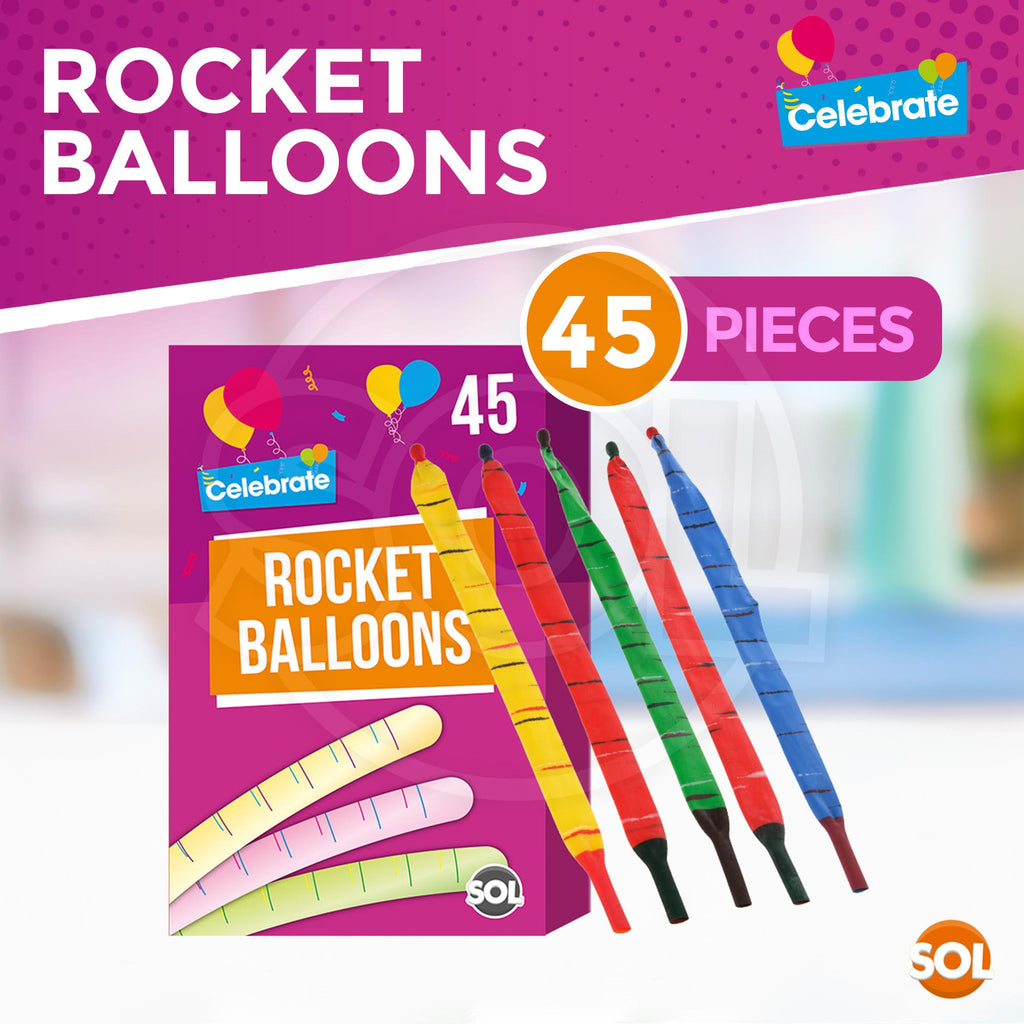Rocket Balloons and Pipes | Striped Noisy Birthday Party Bag Filler | 45 Pack