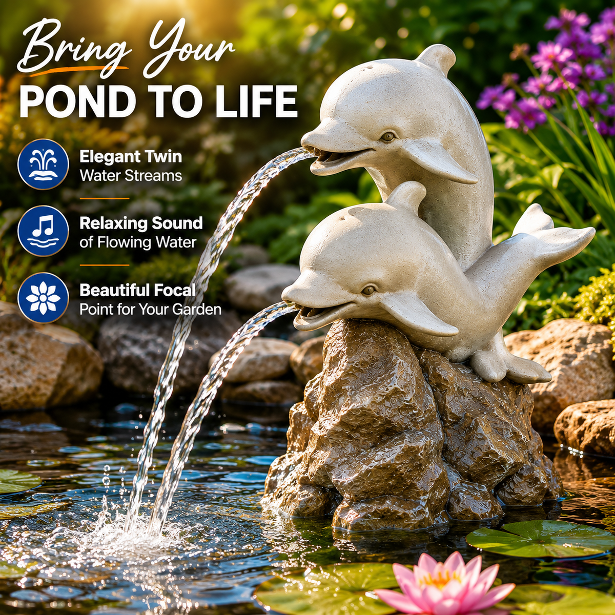 Bermuda Spitter Pond Ornaments Dolphins Water Feature Ornament Decor