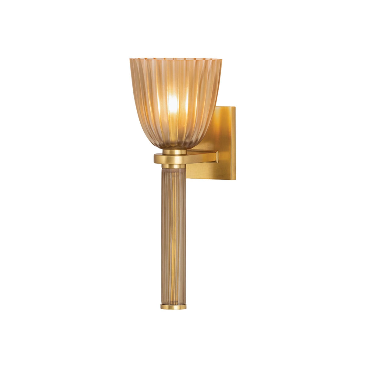Hudson Valley Columbus 14.75 in. Wall Sconce, Aged Brass with Topaz Glass Tulip Shade