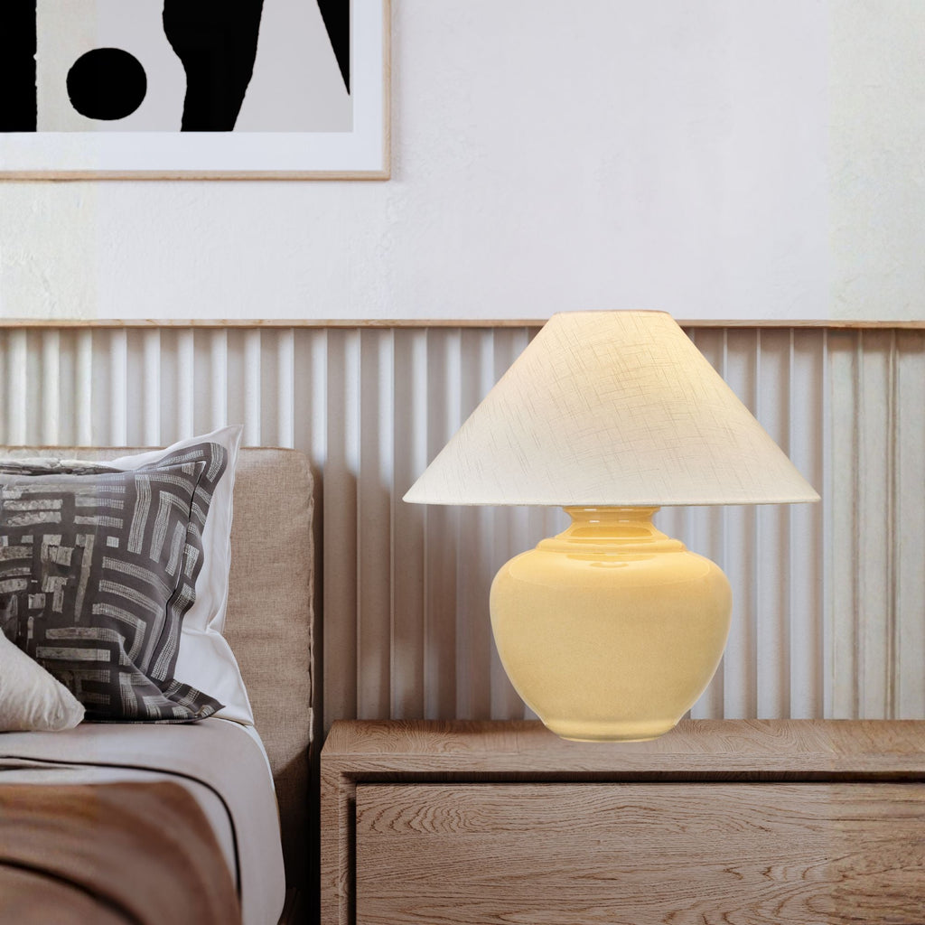 Hudson Valley French Ridge 23.5 in. Table Lamp, Aged Brass with Ceramic Dijon Wash & Textured Linen Shade