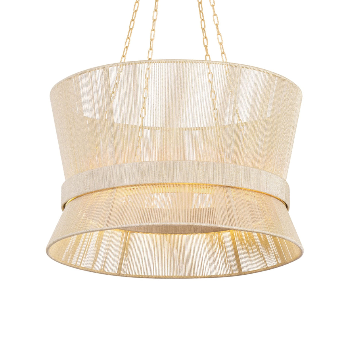 Hudson Valley Ocean Hill 24 in. Pendant Light, Vintage Gold Leaf with Natural Woven Abaca Shade