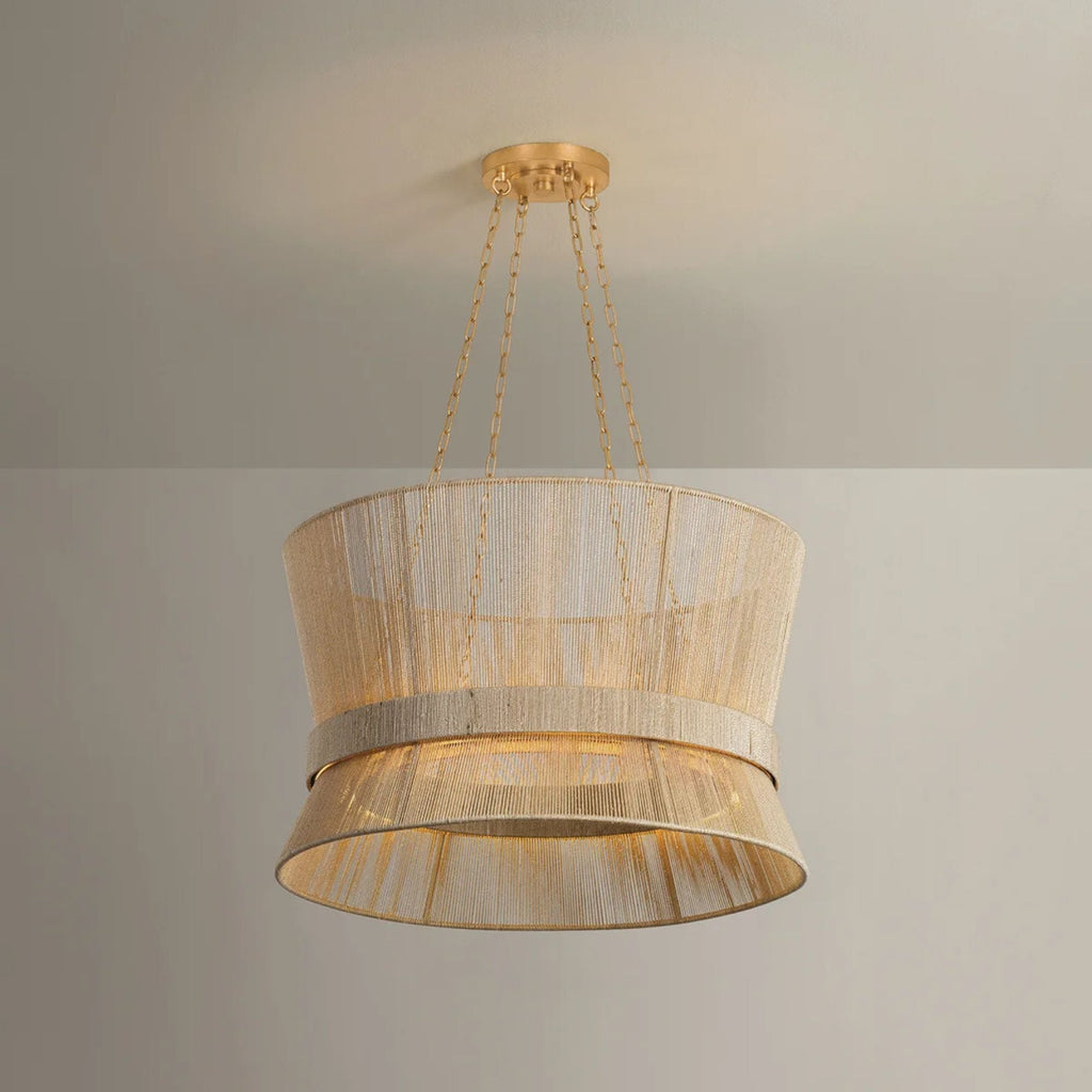 Hudson Valley Ocean Hill 24 in. Pendant Light, Vintage Gold Leaf with Natural Woven Abaca Shade