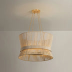 Hudson Valley Ocean Hill 24 in. Pendant Light, Vintage Gold Leaf with Natural Woven Abaca Shade