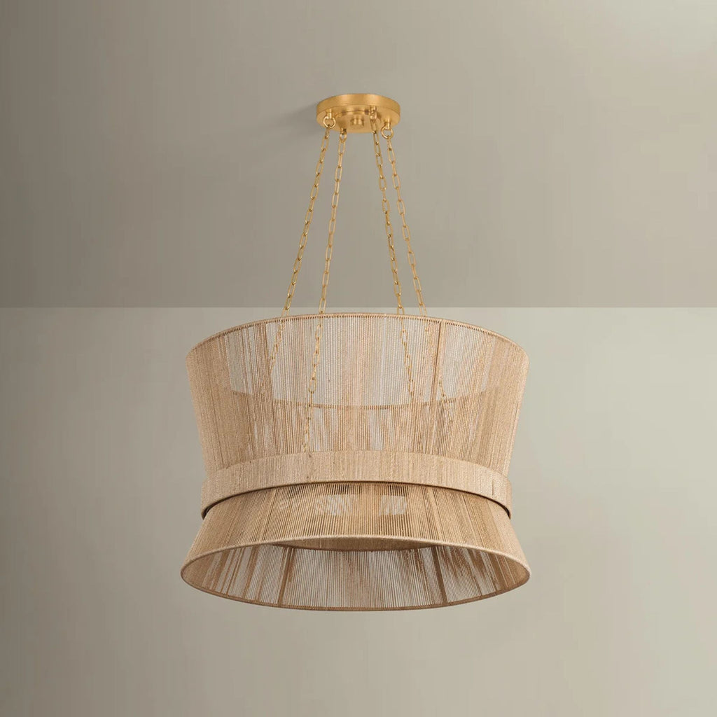 Hudson Valley Ocean Hill 24 in. Pendant Light, Vintage Gold Leaf with Natural Woven Abaca Shade