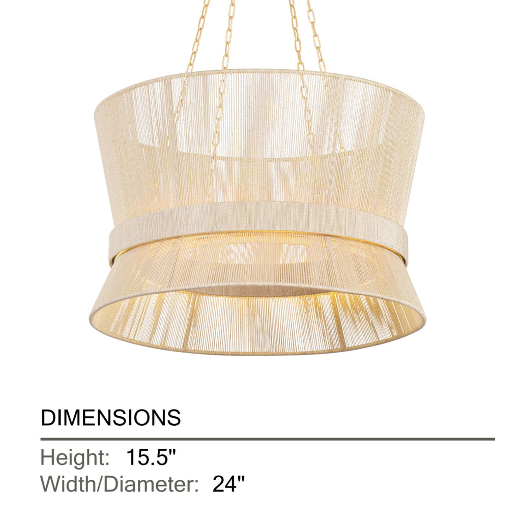 Hudson Valley Ocean Hill 24 in. Pendant Light, Vintage Gold Leaf with Natural Woven Abaca Shade
