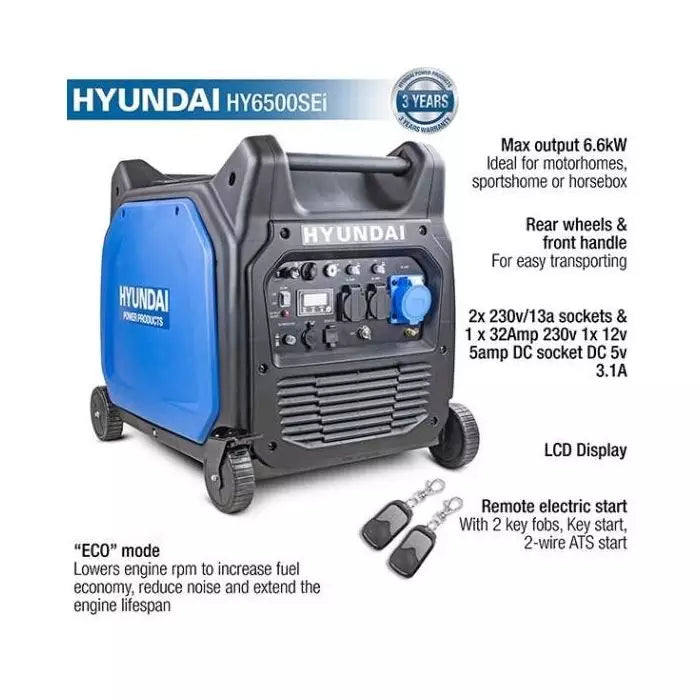 Hyundai HY6500SEi 6600W Petrol Inverter Generator