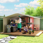 EverBase 11' x 13' Metal Garden Storage Shed with Foundation Kit & Double Doors, Light Grey