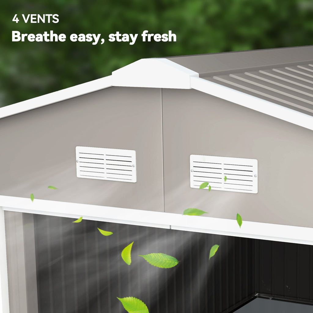 EverBase 11' x 13' Metal Garden Storage Shed with Foundation Kit & Double Doors, Light Grey