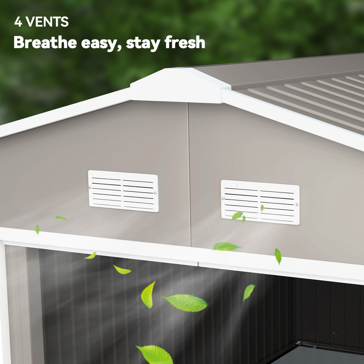 EverBase 11' x 13' Metal Garden Storage Shed with Foundation Kit & Double Doors, Light Grey
