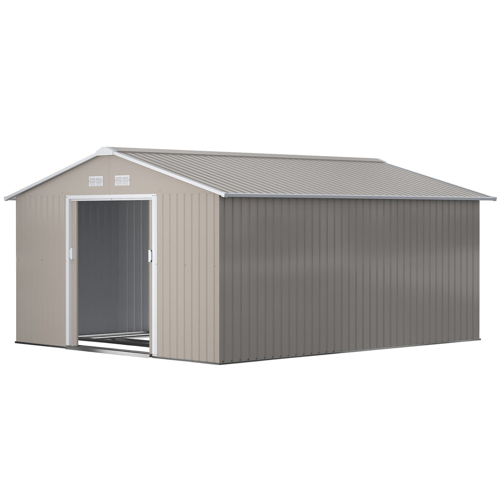 EverBase 11' x 13' Metal Garden Storage Shed with Foundation Kit & Double Doors, Light Grey