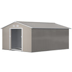 EverBase 11' x 13' Metal Garden Storage Shed with Foundation Kit & Double Doors, Light Grey