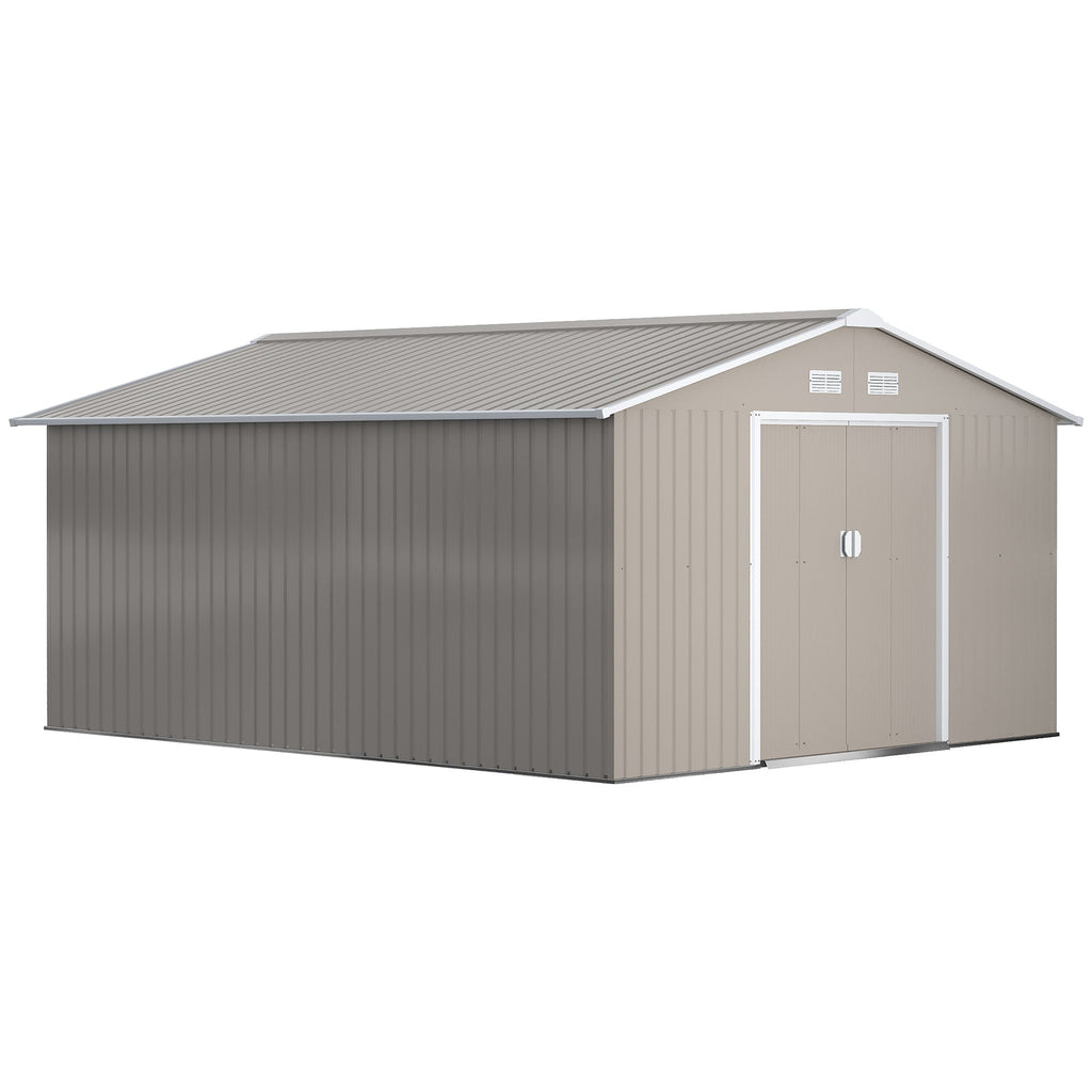 EverBase 11' x 13' Metal Garden Storage Shed with Foundation Kit & Double Doors, Light Grey