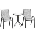 3-Piece Small Patio Set with Stackable Chairs and Glass Tabletop, Gray