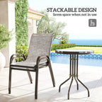 3-Piece Small Patio Set with Stackable Chairs and Glass Tabletop, Gray