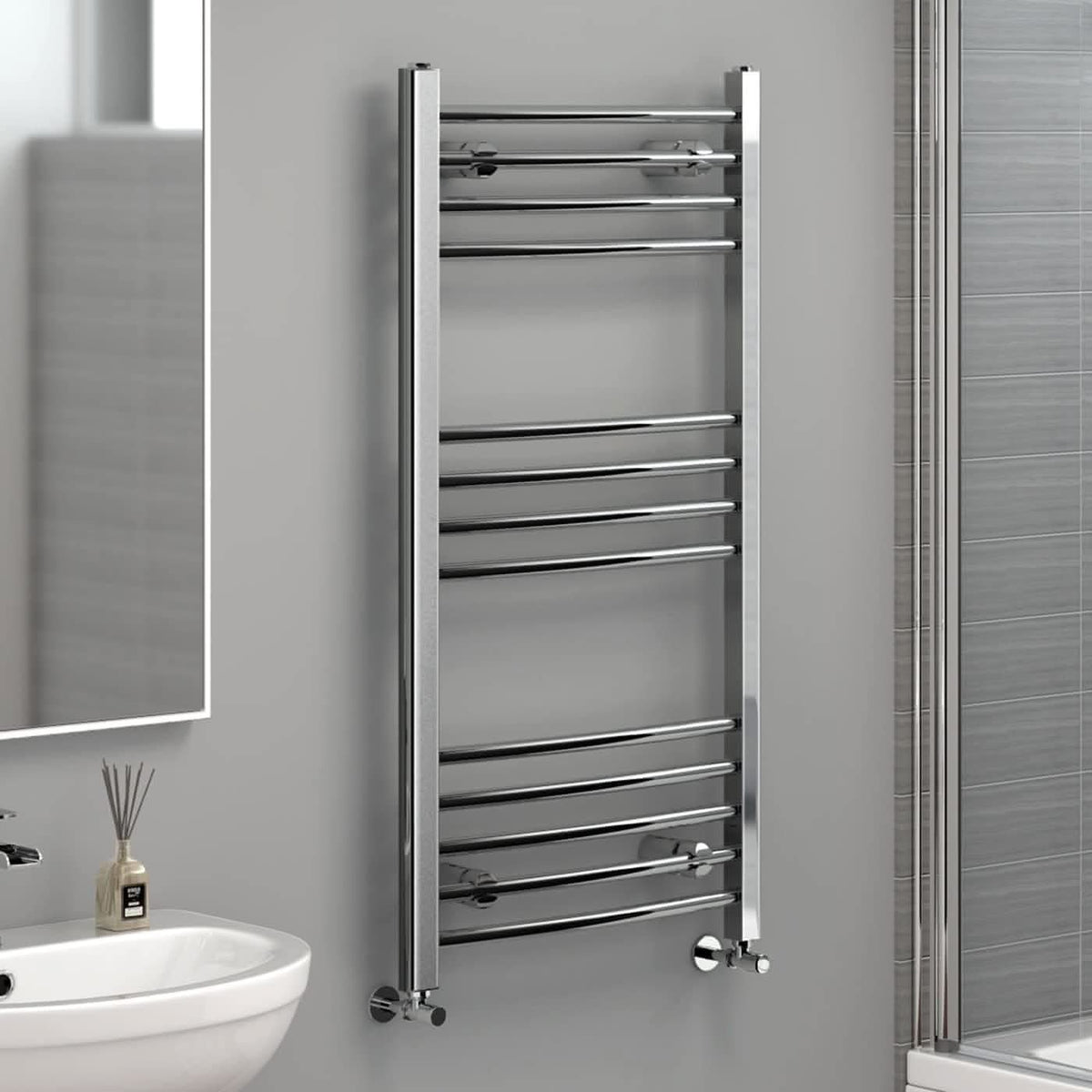iBathUK Zypher Curved Heated Towel Rail Bathroom Radiator - Chrome