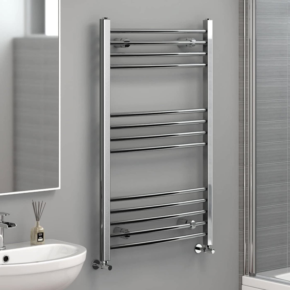 iBathUK Zypher Curved Heated Towel Rail Bathroom Radiator - Chrome