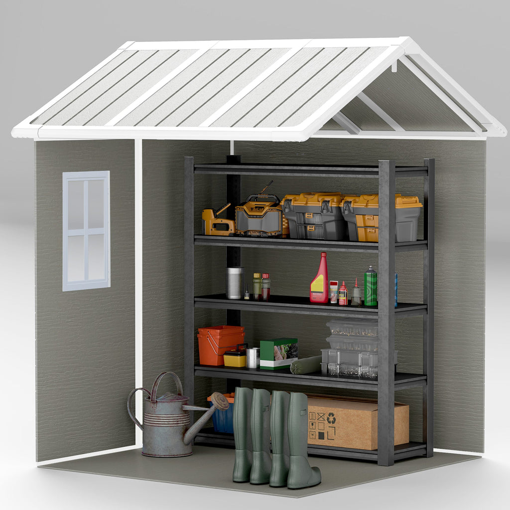6' x 6' Resin Plastic Outdoor Storage Shed with Floor, Window and Lockable Doors, Grey