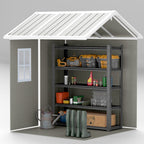6' x 6' Resin Plastic Outdoor Storage Shed with Floor, Window and Lockable Doors, Grey