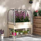 Metal Elevated Garden Bed with Cover & Bottom Shelf for Backyard, 41.75" x 21.25" x 53.25", Cream