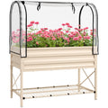 Metal Elevated Garden Bed with Cover & Bottom Shelf for Backyard, 41.75" x 21.25" x 53.25", Cream
