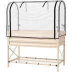 Metal Elevated Garden Bed with Cover & Bottom Shelf for Backyard, 41.75" x 21.25" x 53.25", Cream