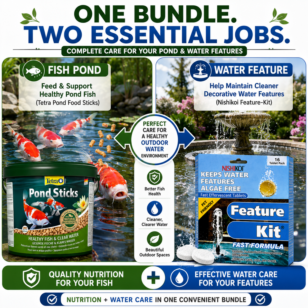Tetra Pond Food Sticks 1200g + Nishikoi Feature Kit 16 Tablets Bundle