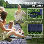 9' x 18' Patio Reversible Outdoor RV Rug with Carry Bag, Geometric Wall, White & Blue