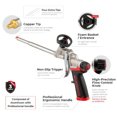 Intertool Storm Foam Dispensing Gun - PTFE Basket & Aluminum Needle with 6mm Brass Tip