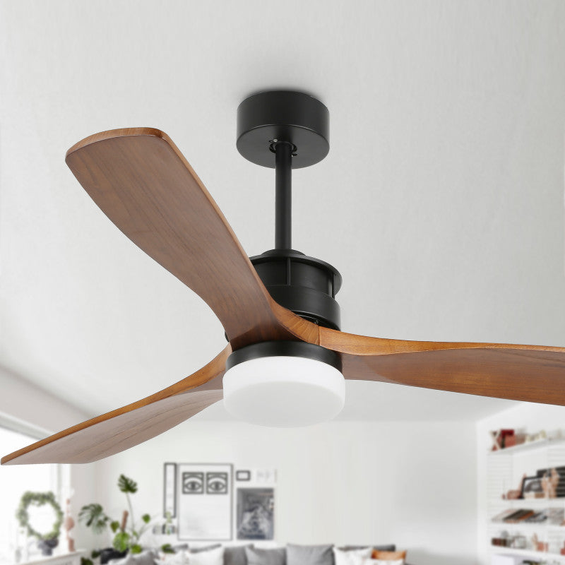 52 Inch 3 Wooden Blades Ceiling Fan with Dimmable LED Light and Remote, 6 Speeds DC Motor Reversible Ceiling Fan for Living Room