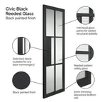JB Kind Civic Black Reeded Horizontal Glazed Internal Door - All Sizes