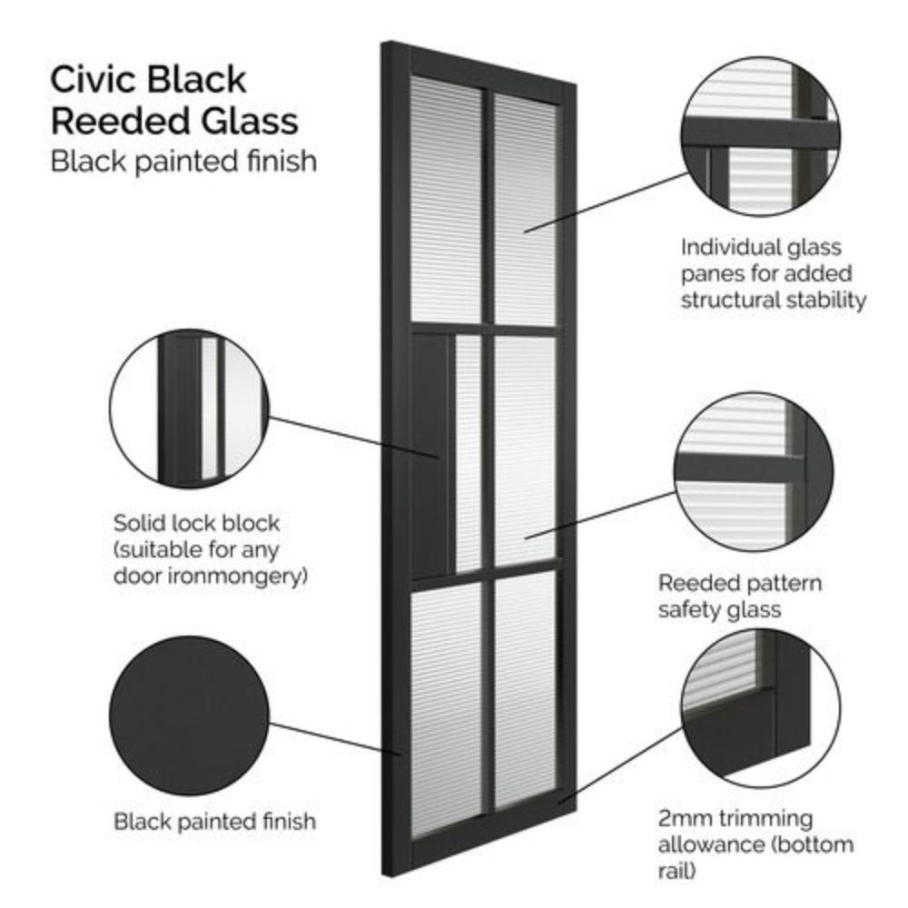 JB Kind Civic Black Reeded Horizontal Glazed Internal Door - All Sizes