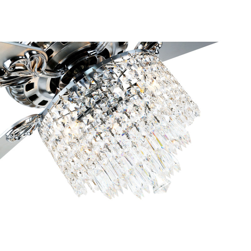 52 Inch Chrome Glam Crystal Ceiling Fan with Lights and Remote, 6 Speeds DC Motor Reversible Chandelier Ceiling Fan with Crystals