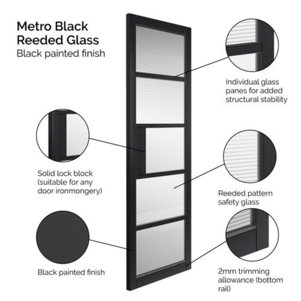 JB Kind Civic Black Reeded Horizontal Glazed Internal Door - All Sizes