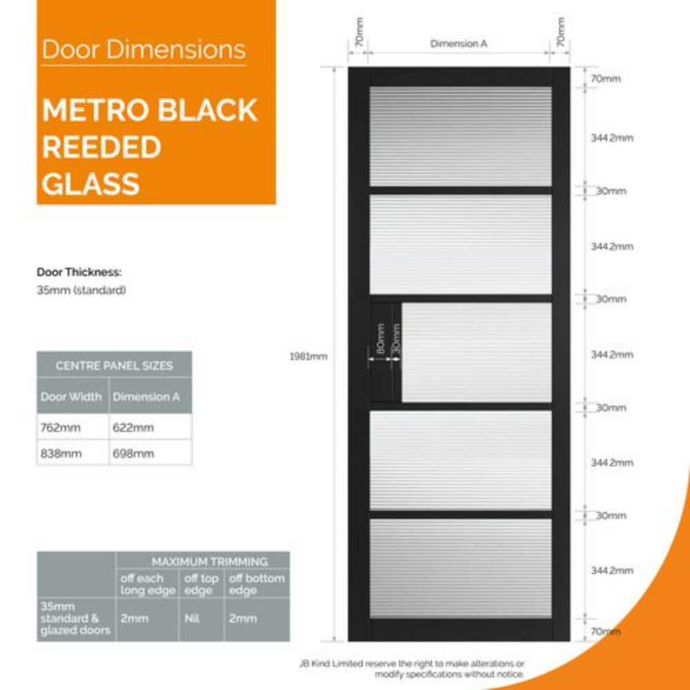 JB Kind Civic Black Reeded Horizontal Glazed Internal Door - All Sizes