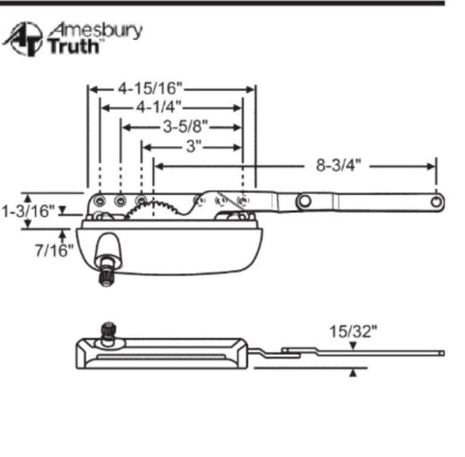 S1071 Amesbury Truth Casement Low Profile Sill Mounted Dyad Split Arm Operator