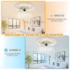 20 Inch Modern Smart Crystal Flush Mount Ceiling Fan with LED Light and Remote, 6 Speeds Reversible Bladeless Low Profile Ceiling Fan