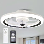 19 Inch Modern Flush Mount Ceiling Fan with LED Light and Remote, 6 Speeds DC Motor Reversible Bladeless Ceiling Fan for Bedroom