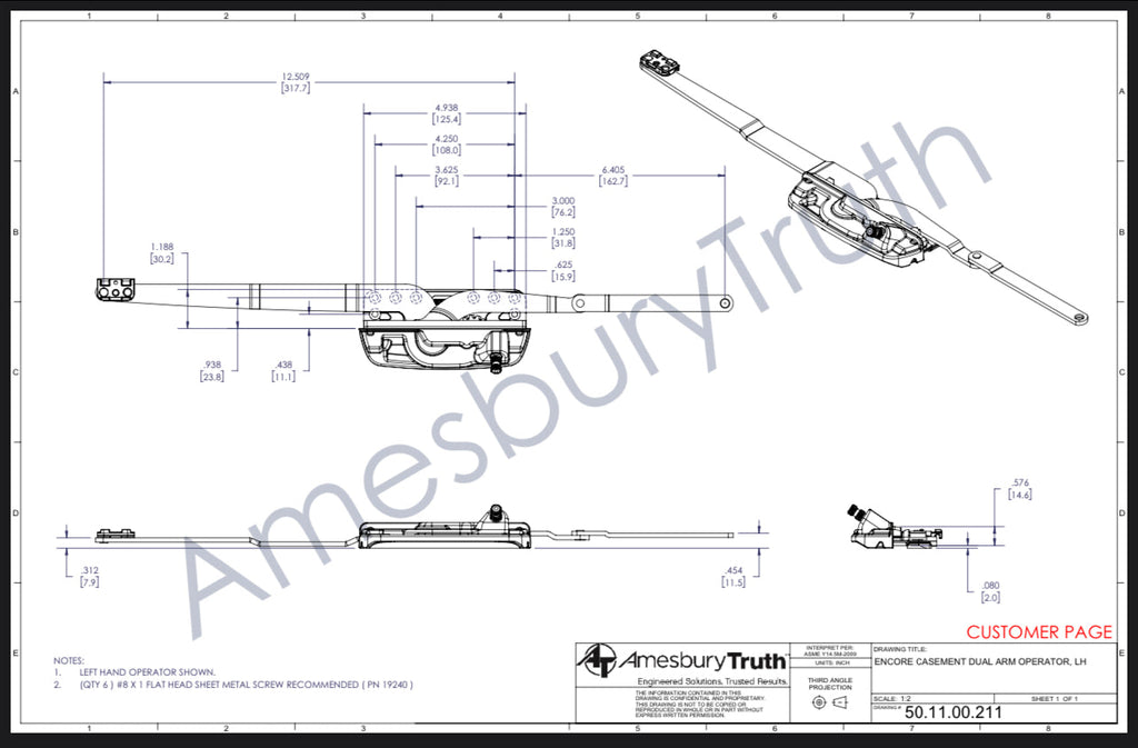 S1067 Amesbury Truth Encore Casement Dual Arm Low Profile Operator