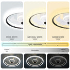 19 Inch Modern Flush Mount Ceiling Fan with LED Light and Remote, 6 Speeds DC Motor Reversible Bladeless Ceiling Fan for Bedroom