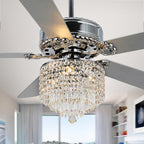 52 Inch Chrome Glam Crystal Ceiling Fan with Lights and Remote, 6 Speeds DC Motor Reversible Chandelier Ceiling Fan with Crystals