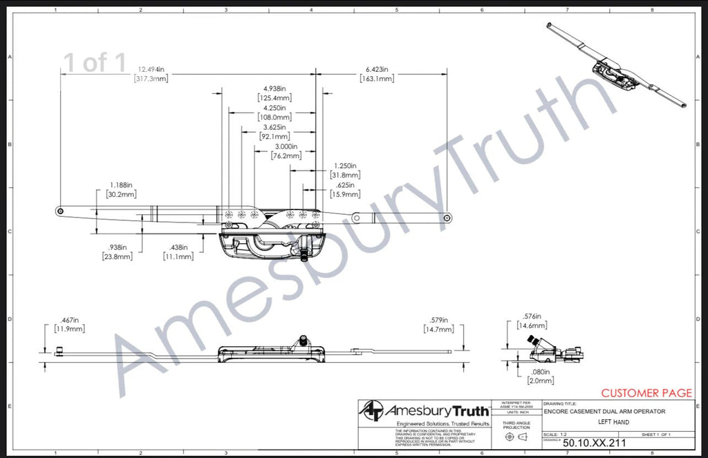 119 AmesburyTruth Encore Casement Sill Mount Dual Arm Operator 50.10