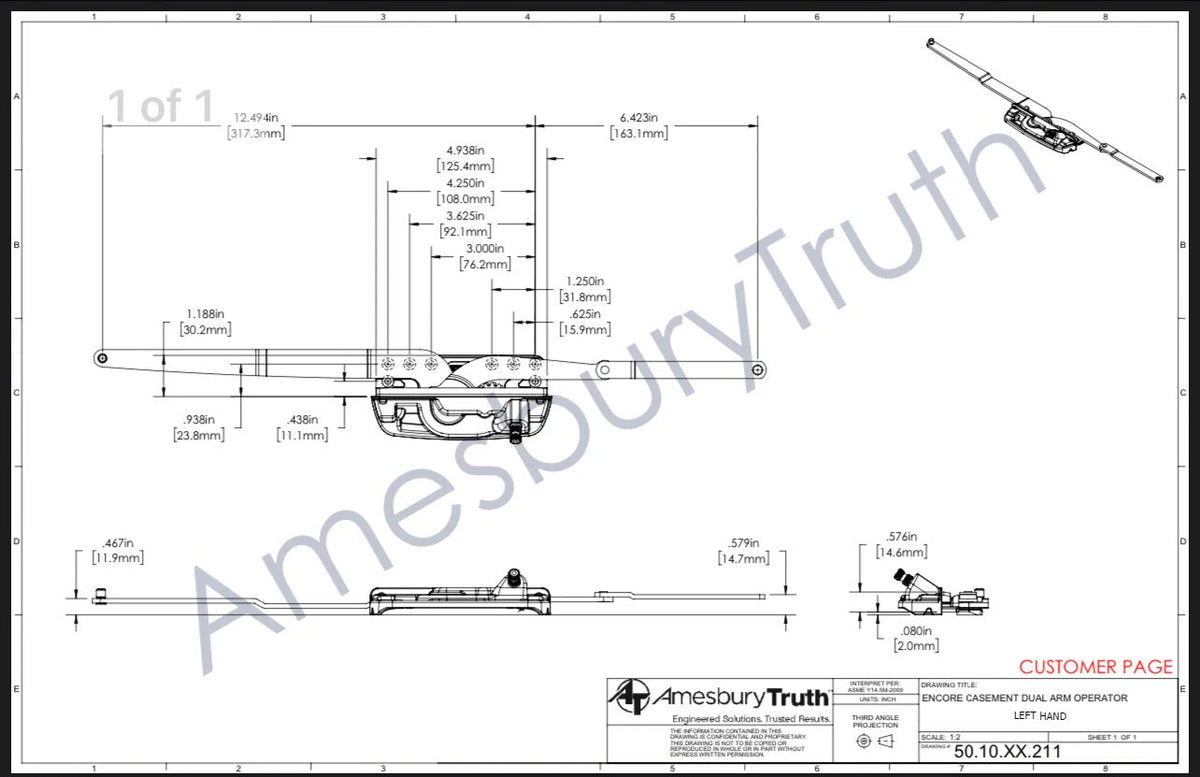 119 AmesburyTruth Encore Casement Sill Mount Dual Arm Operator 50.10