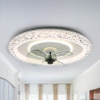 20 Inch Modern Smart Crystal Flush Mount Ceiling Fan with LED Light and Remote, 6 Speeds Reversible Bladeless Low Profile Ceiling Fan