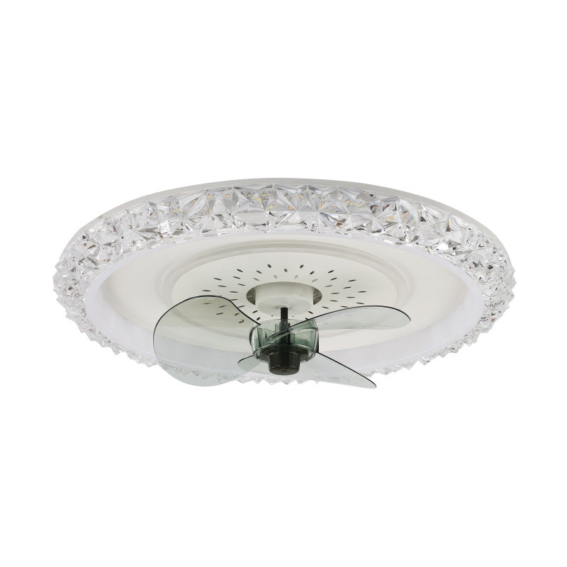 20 Inch Modern Smart Crystal Flush Mount Ceiling Fan with LED Light and Remote, 6 Speeds Reversible Bladeless Low Profile Ceiling Fan