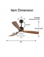 52 Inch 3 Wooden Blades Ceiling Fan with Dimmable LED Light and Remote, 6 Speeds DC Motor Reversible Ceiling Fan for Living Room